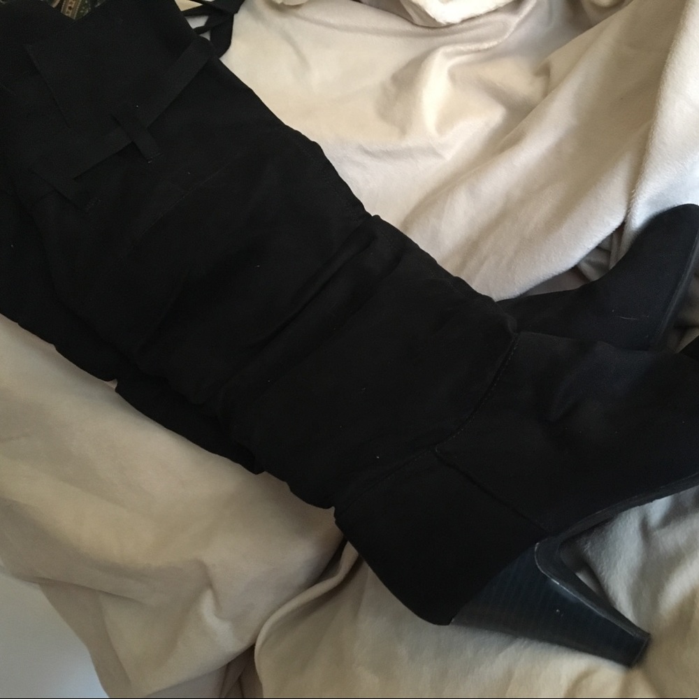 Black Thigh High Velvet Boots